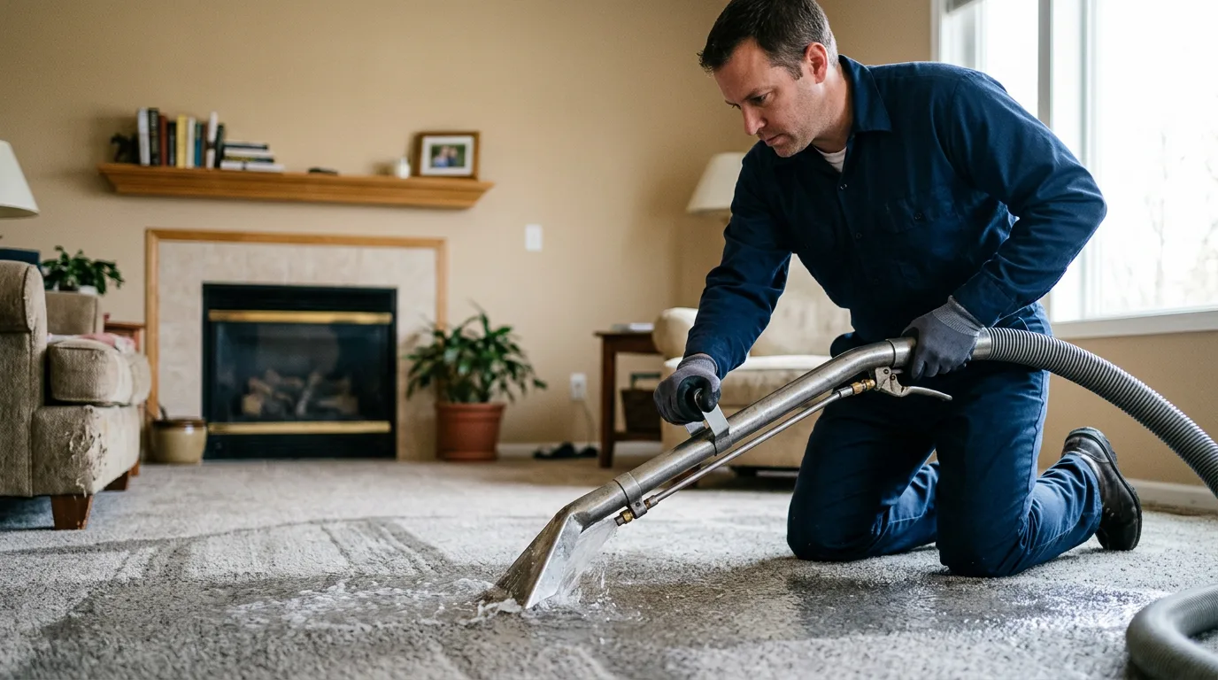 Water damage restoration technician working near Biggsville, IL